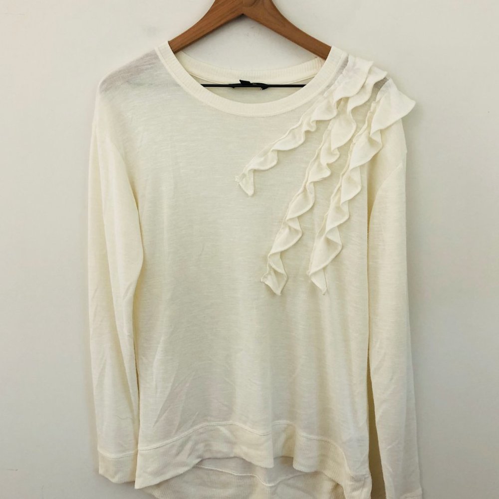 Banana Republic Ivory Ruffle Crewneck Sweater M